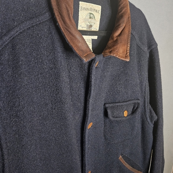 Vintage Banana Republic Men's Large Coat Mohair Wool Blend Leather 1990s USA - Picture 6 of 16